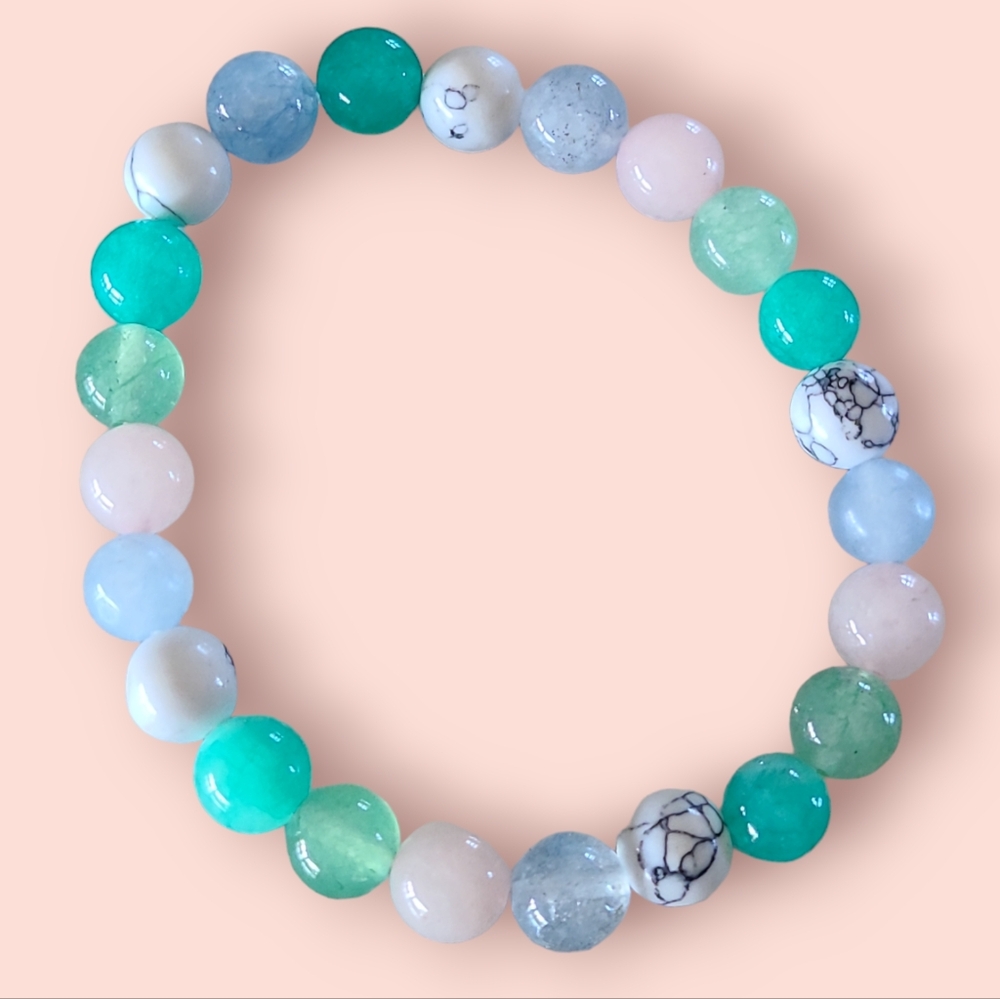 Angelite, Rose Quartz, Howlite, Green Aventurine, Moonstone Gemstone Bracelet